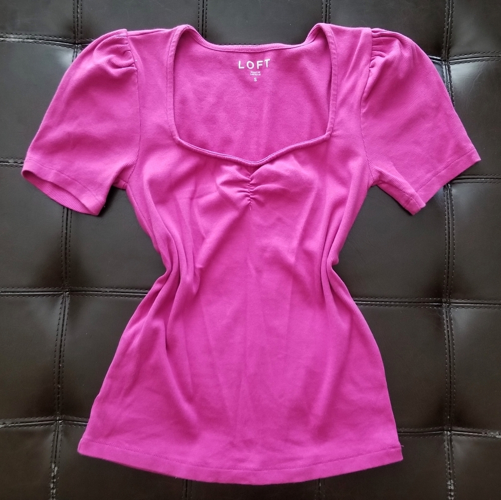 ❗Loft Pink Sweetheart Puff Sleeve Blouse Small❗